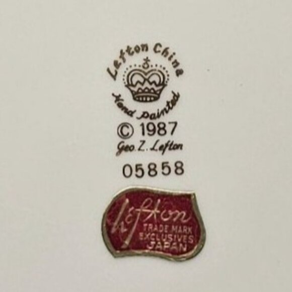 Vintage Lefton Green Heritage Hand Painted Handled Plate #05858 From 1987 Japan - Picture 6 of 7